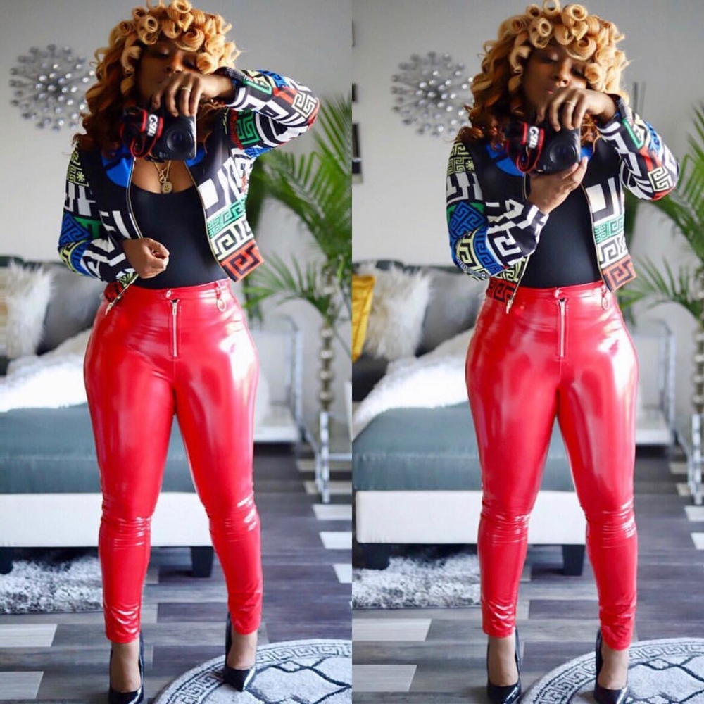 Red High Waisted Vinyl Pants